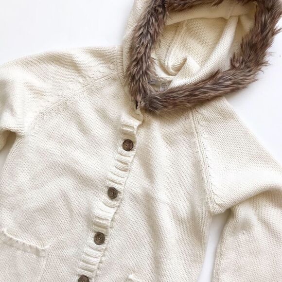Dex off white knit hooded cardigan EUC LG(12Y) - Picture 2 of 2